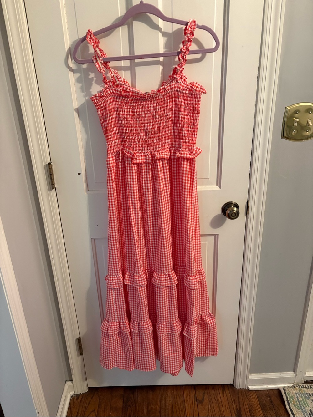 Gingham Red Tiered Maxi Sundress - Picture 2 of 5